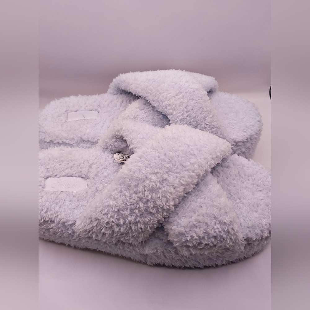 PINK Victoria's Secret Fluffy Platform Slippers in Soft Blue 9/10 nwot